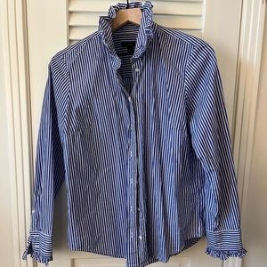 J Crew Blue Striped Button Down Ruffle